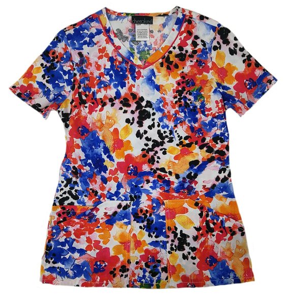 Cherokee Scrub Top CK646-FLPU Flower Punch - Picture 1 of 6